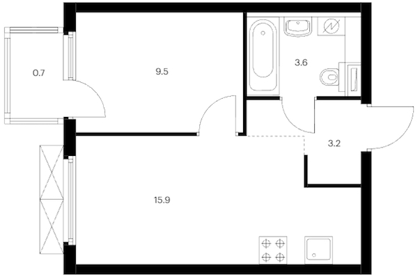 1-комнатная квартира 32.9 м², 23/24 эт., ЖК «Заречный парк»